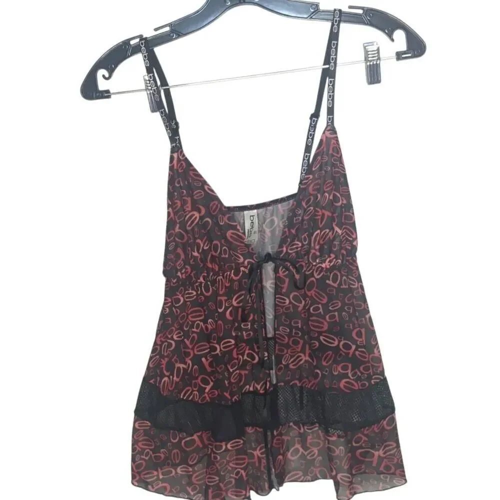 Bebe Lingerie Red Black Strappy Negligee XL